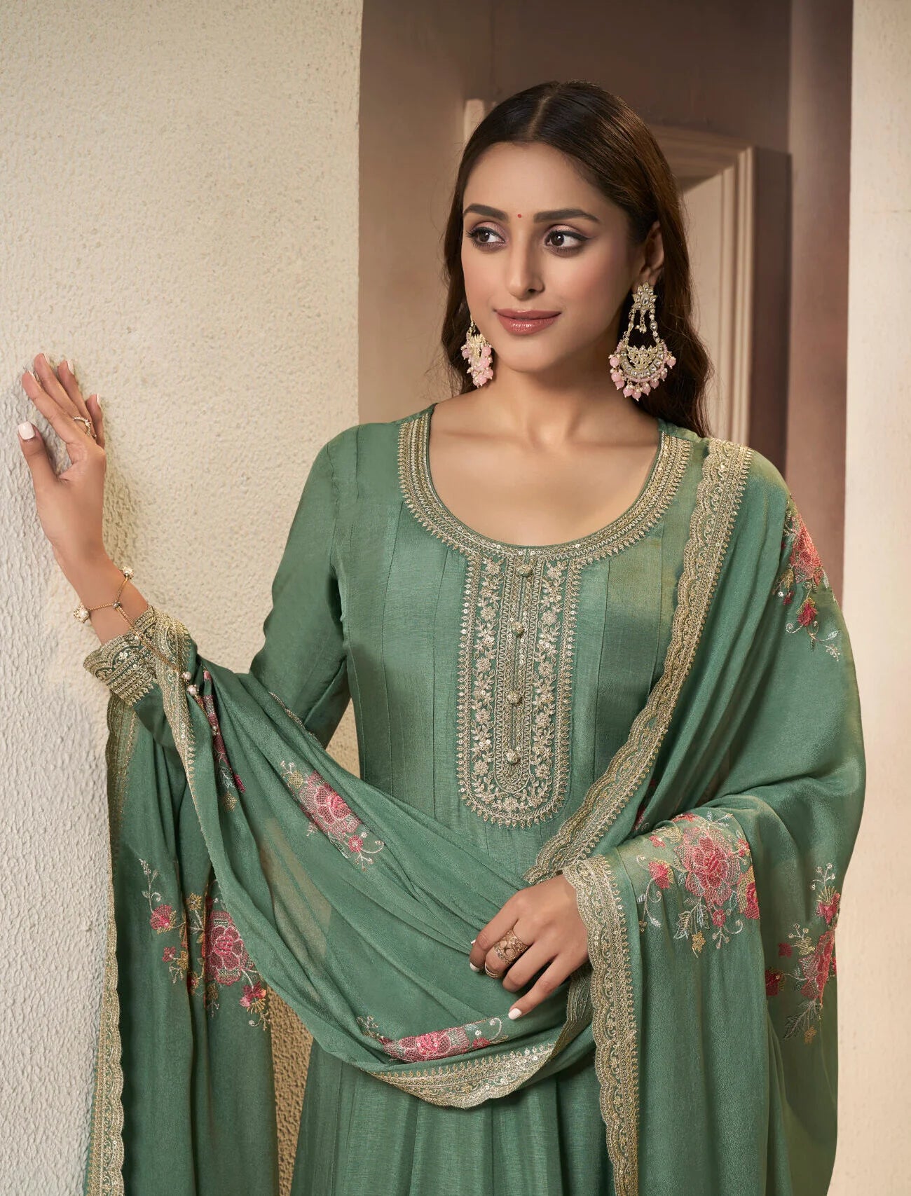 sukartaa dola embroidered gown with dupatta – heavy zari work | green