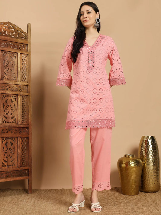 Sukartaa Chikankari Co-ord Set with Original Mirror Work in Premium Cotton – Multiple Colors