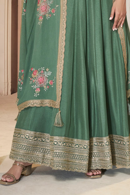 Sukartaa Dola Embroidered Gown with Dupatta – Heavy Zari Work | Green