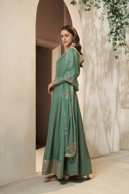 Sukartaa Dola Embroidered Gown with Dupatta – Heavy Zari Work | Green