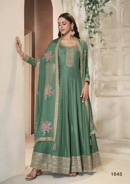 Sukartaa Dola Embroidered Gown with Dupatta – Heavy Zari Work | Green