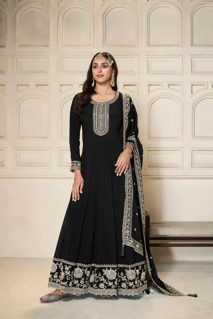 Sukartaa Dola Embroidered Gown with Dupatta – Heavy Zari Work |BLACK