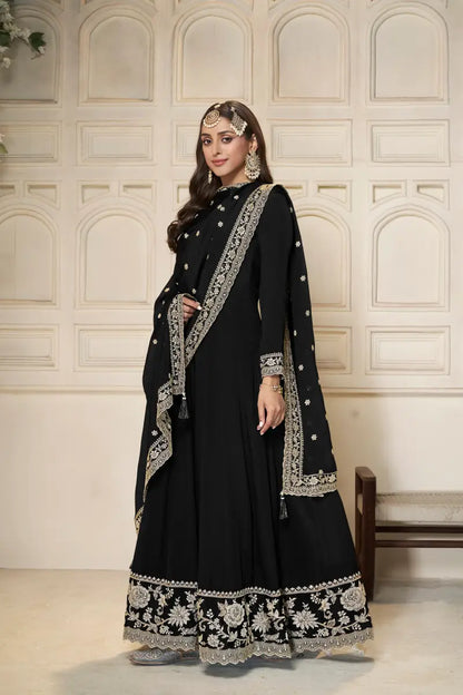 Sukartaa Dola Embroidered Gown with Dupatta – Heavy Zari Work |BLACK