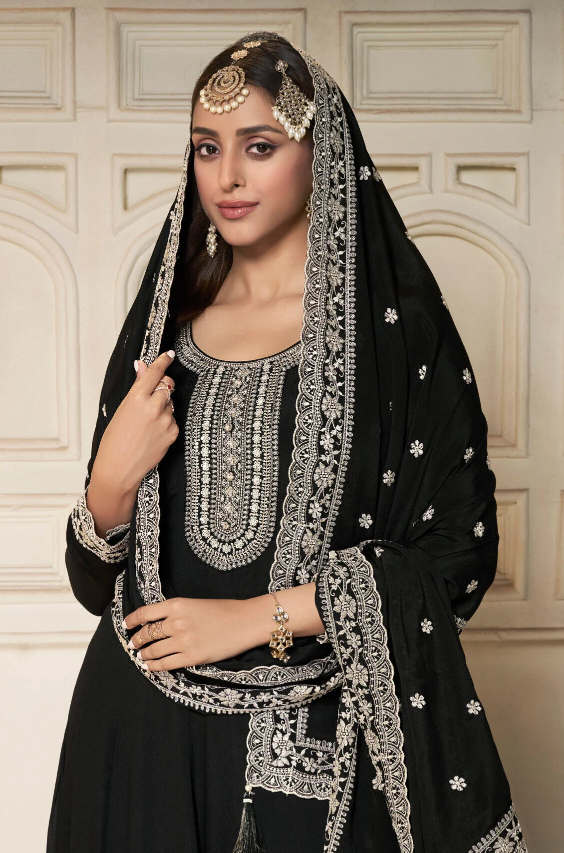 sukartaa dola embroidered gown with dupatta – heavy zari work |black