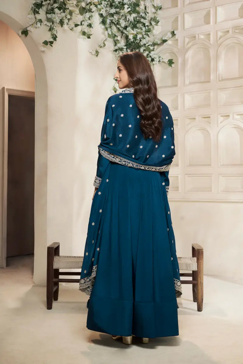 sukartaa dola embroidered gown with dupatta – heavy zari work |blue