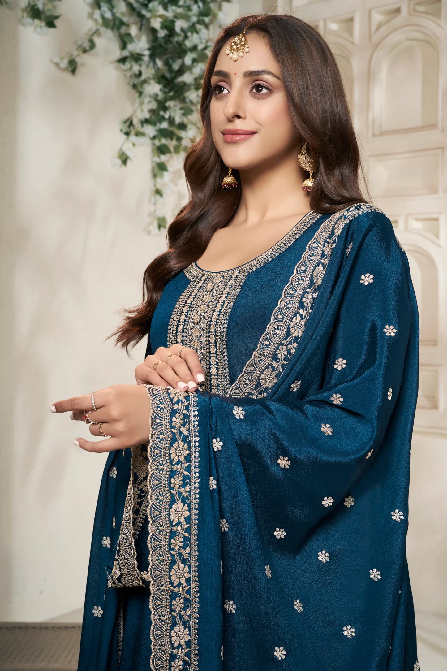 sukartaa dola embroidered gown with dupatta – heavy zari work |blue