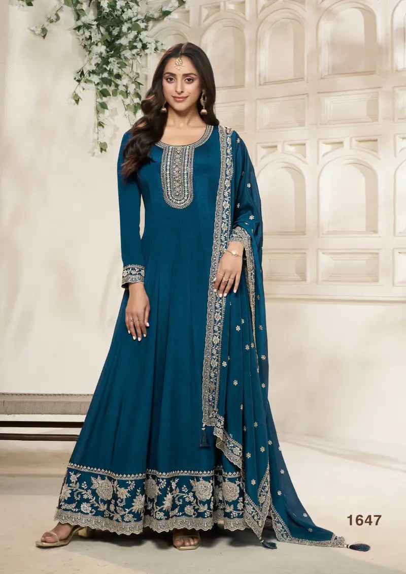 sukartaa dola embroidered gown with dupatta – heavy zari work |blue