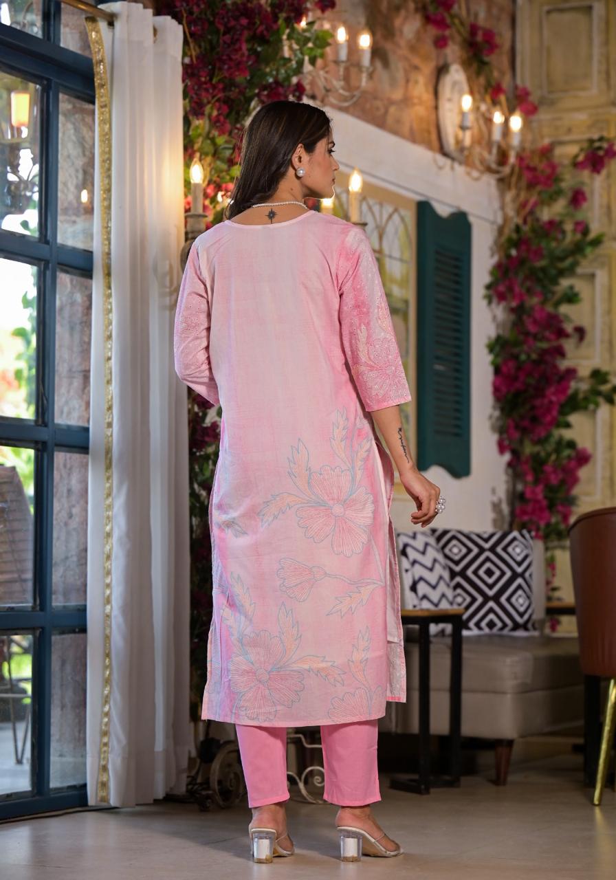 pastel bloom cotton suit set | elegant embroidered kurta by sukartaa