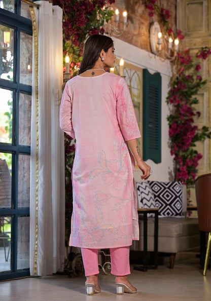 Pastel Bloom Cotton Suit Set | Elegant Embroidered Kurta by Sukartaa
