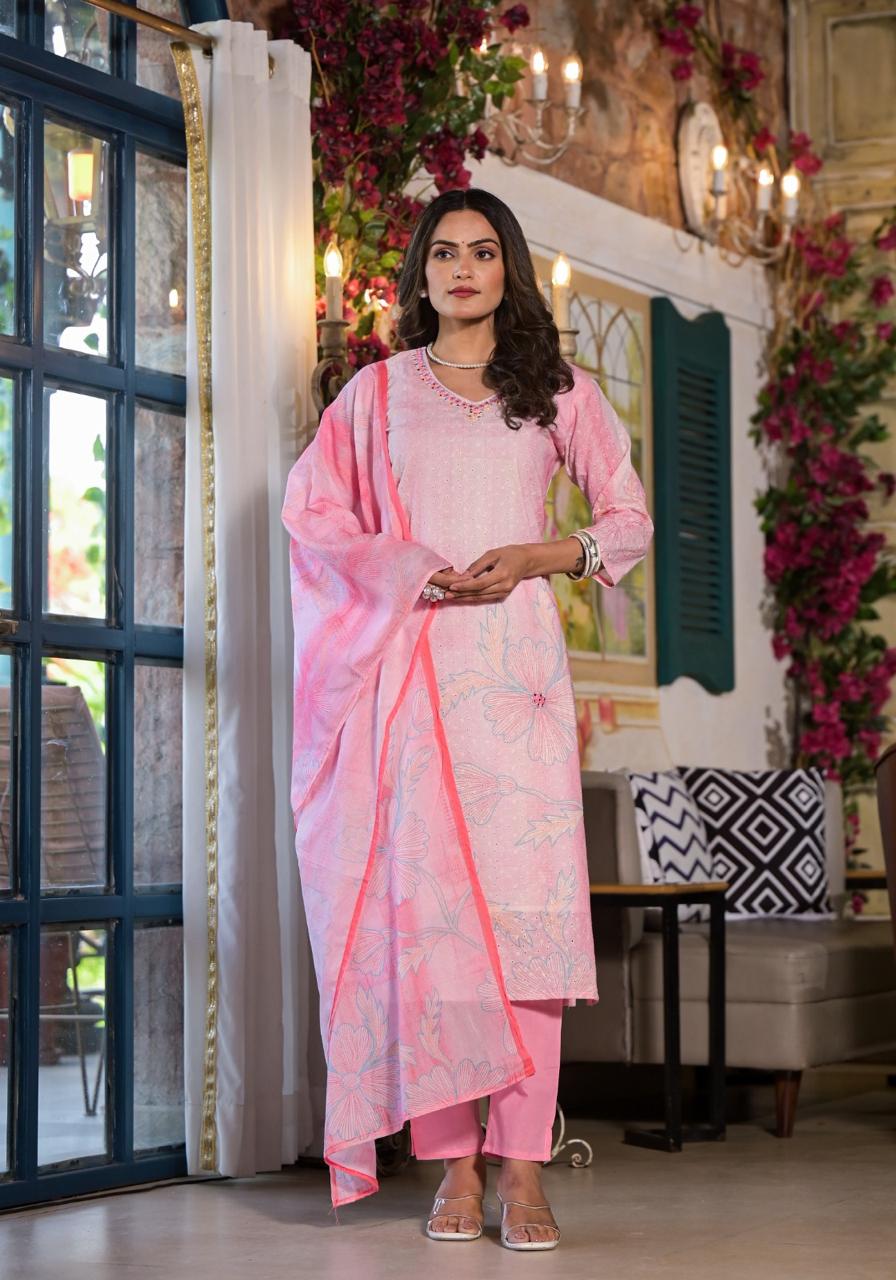 pastel bloom cotton suit set | elegant embroidered kurta by sukartaa