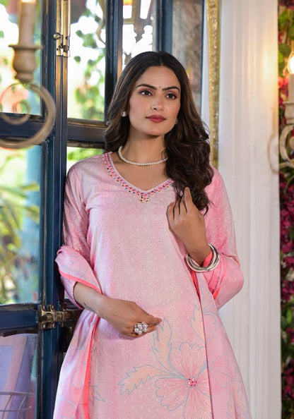 Pastel Bloom Cotton Suit Set | Elegant Embroidered Kurta by Sukartaa
