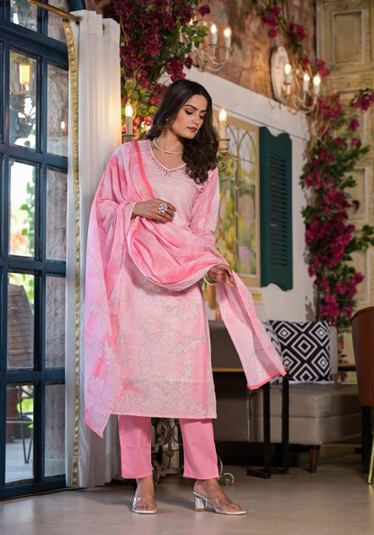 Pastel Bloom Cotton Suit Set | Elegant Embroidered Kurta by Sukartaa