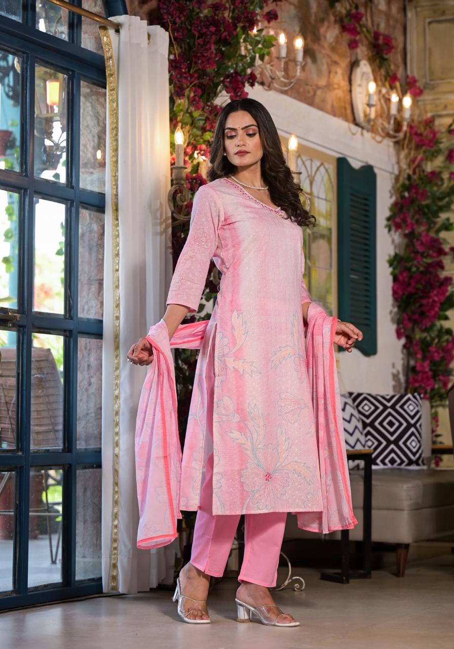 pastel bloom cotton suit set | elegant embroidered kurta by sukartaa