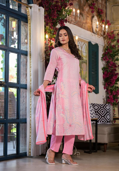 Pastel Bloom Cotton Suit Set | Elegant Embroidered Kurta by Sukartaa