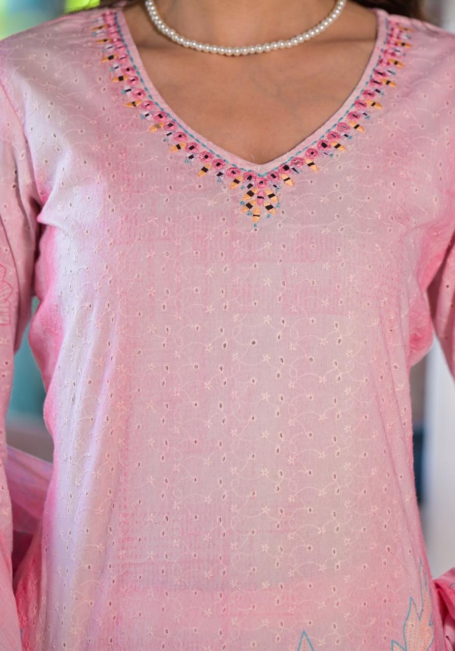 pastel bloom cotton suit set | elegant embroidered kurta by sukartaa