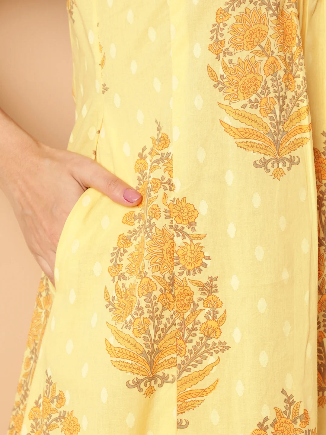 yellow floral print a-line cotton kurta with palazzo-sukartaa