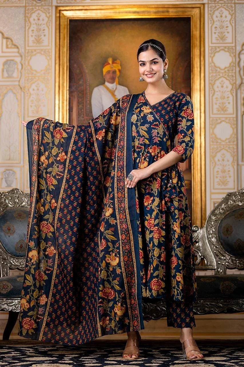 angrakha anarkali 3pc set with badla work pure cotton-sukartaa