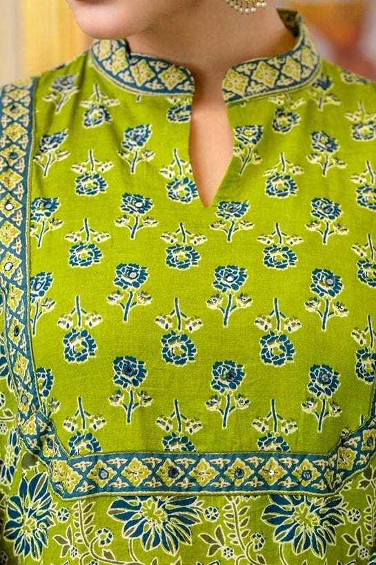 green comfortable premium cotton exquisite adda work-sukartaa