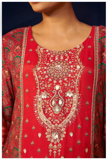 Short A-Line 3PC Muslin Suit Set with Handwork - Sukartaa