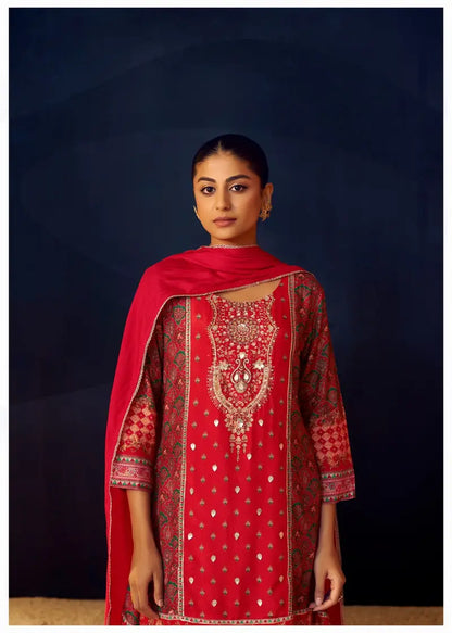 Short A-Line 3PC Muslin Suit Set with Handwork - Sukartaa