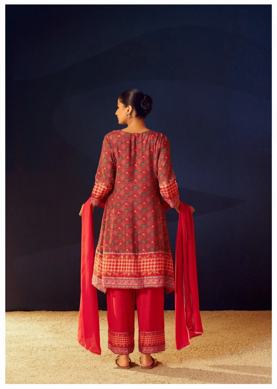 short a-line 3pc muslin suit set with handwork - sukartaa