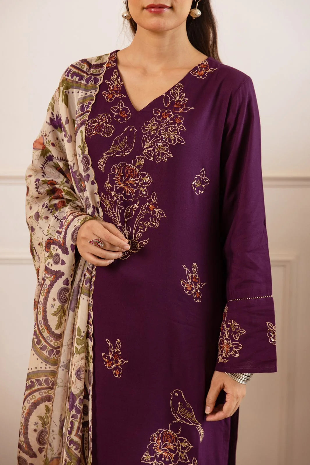 sukartaa rayon 3pc suit set with heavy embroidery & digital print dupatta – wine