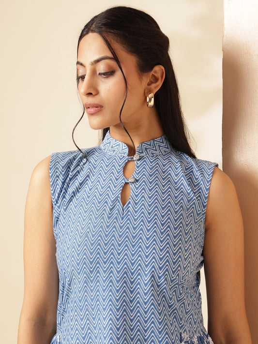 Sky Blue Tunic Short Top - Sukartaa