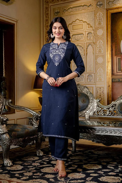 Embroidered Cotton Flex 3PC Set with Embroidery-sukartaa