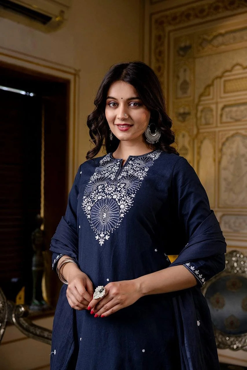 embroidered cotton flex 3pc set with embroidery-sukartaa