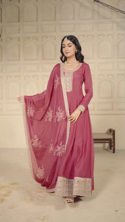 Sukartaa Dola Embroidered Gown with Dupatta – Heavy Zari Work | Onion