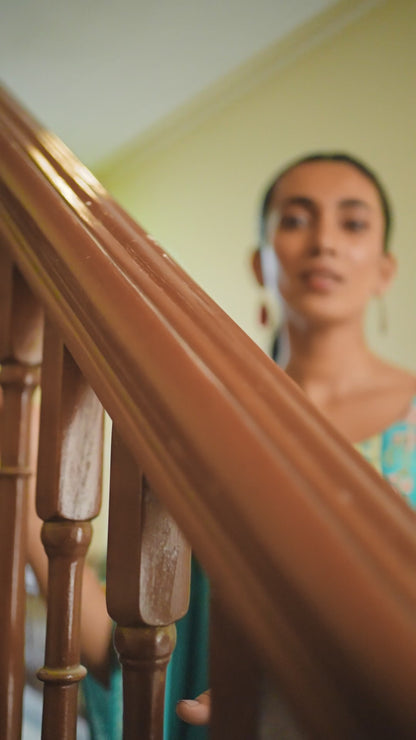 Kaftan with Dhoti 2PC Set in Crepe – Firozi - Sukartaa